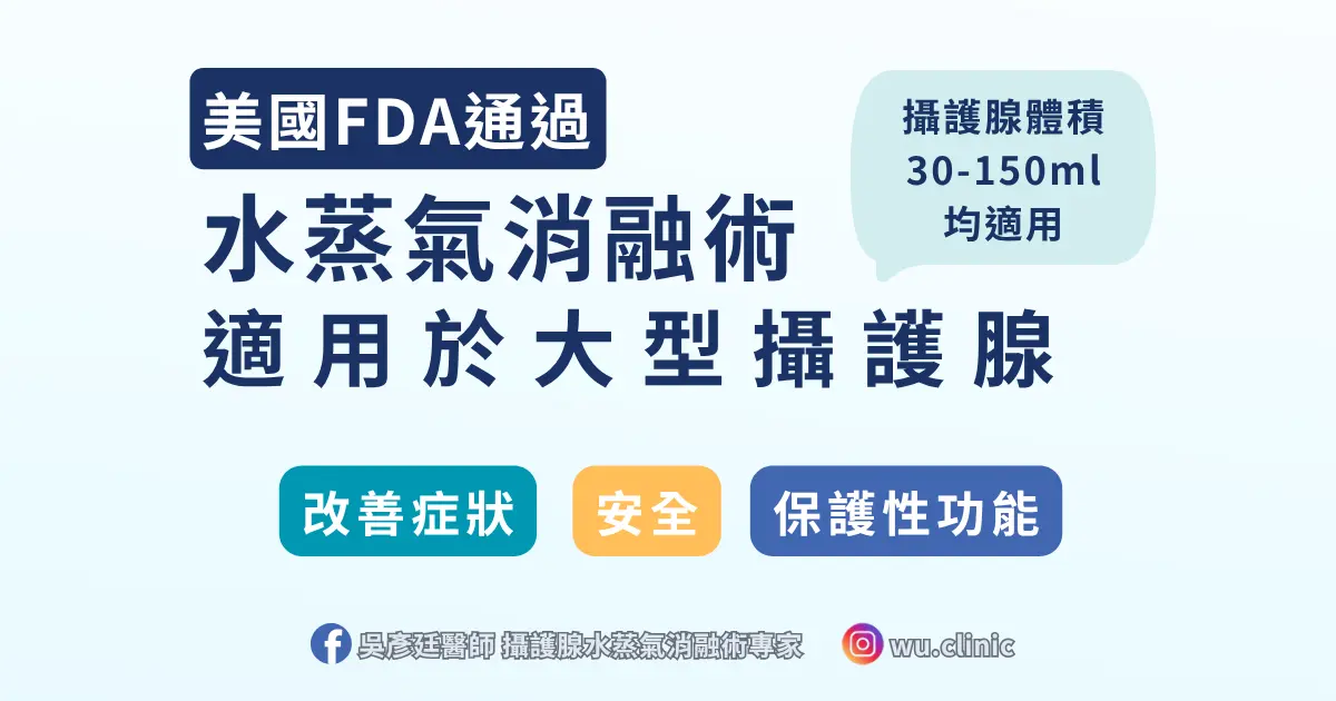 美國FDA通過30-150ml攝護腺可做水蒸氣消融術